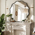 Black Scalloped Circle Mirror, 36" Wavy Edge Round Wall Mirror
