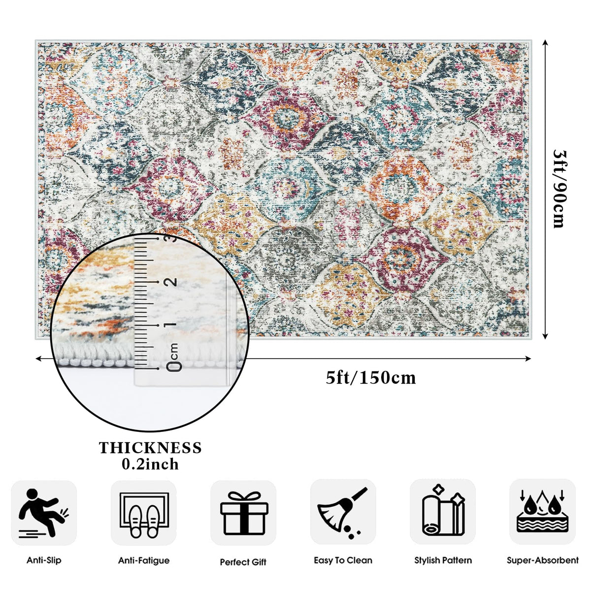 Moroccan Hallway Rug, 2'5''x8' Soft Washable Kitchen Runner Rugs