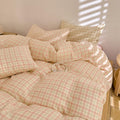 Pink Plaid Gingham Duvet Cover Set Queen, Muslin Cotton Lightweight Soft Bedding Set, Plaid Checkered Pattern Bedding