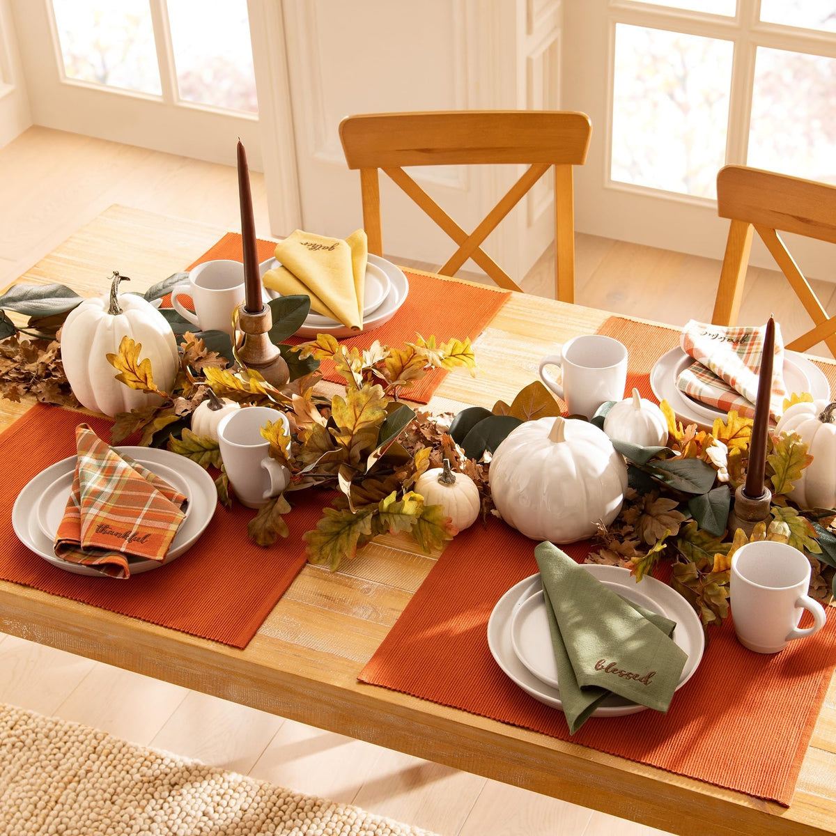 Harvest Sentiments Placemat and Napkin Value Set of 8 (4 of Each), Multicolor - 13" W x 19" L