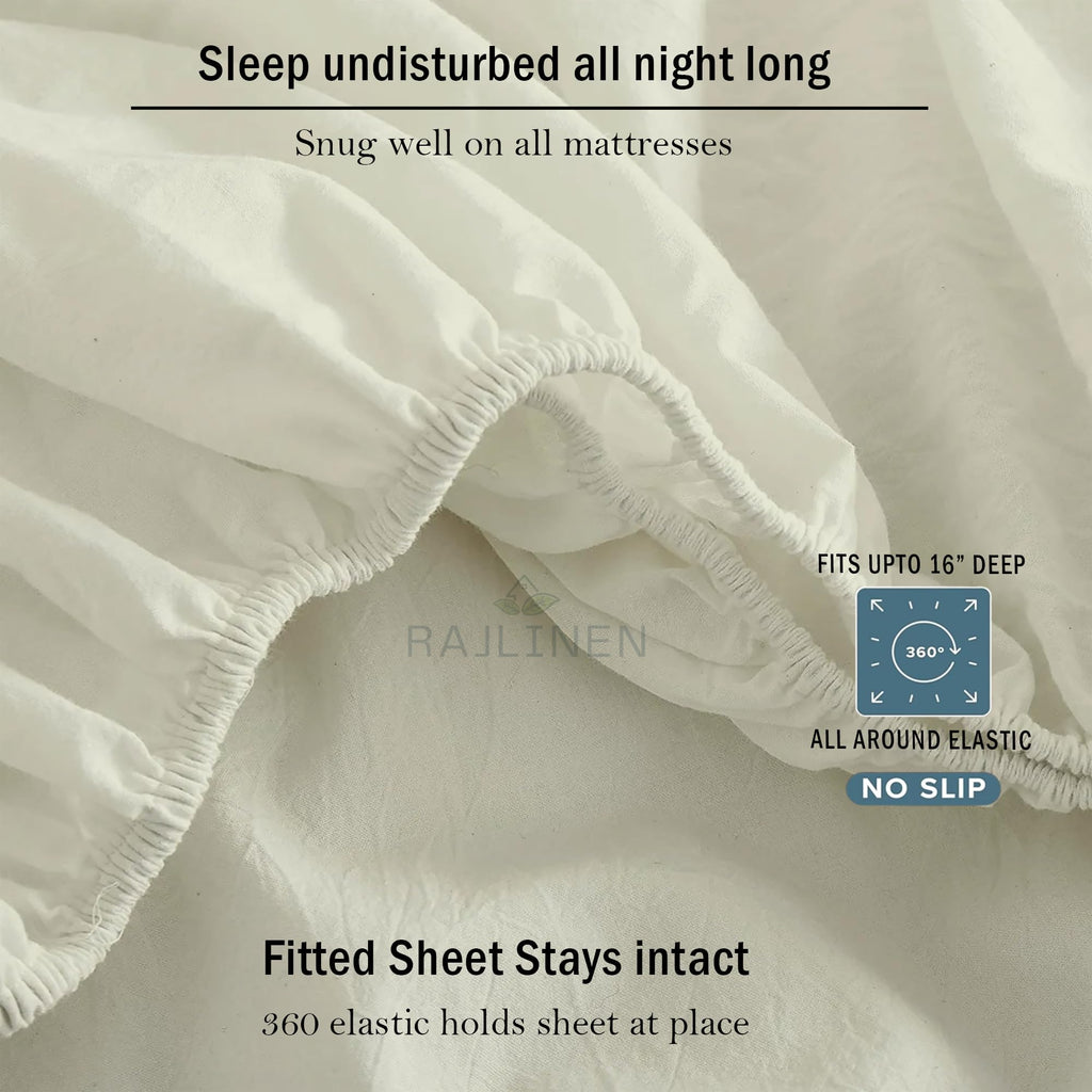 Waterbed Sheets Set, Cotton, Fits Up to 16 Inch Deep Pockets, Attached Fitted and Flat Sheets, 4