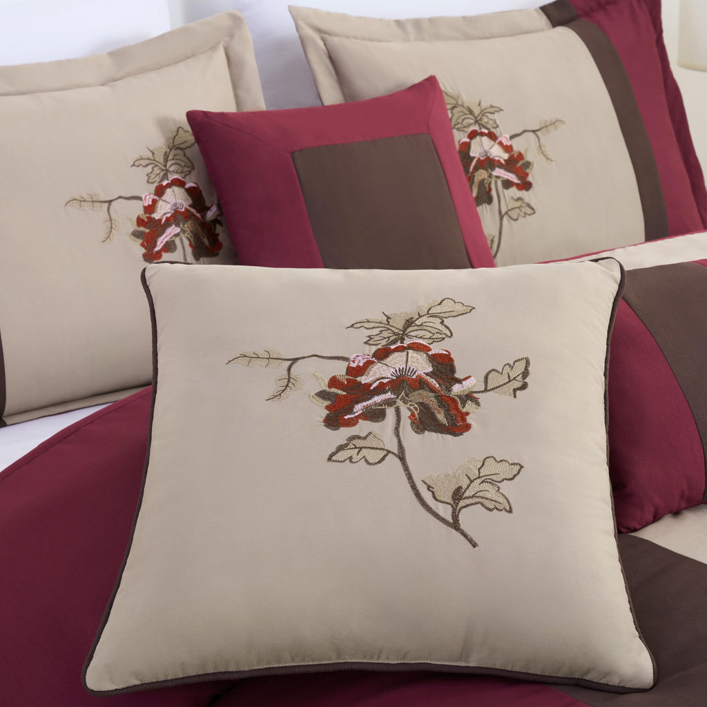 Vienna 7-Piece Embroidered Floral Comforter Set (Burgundy Taupe Brown)