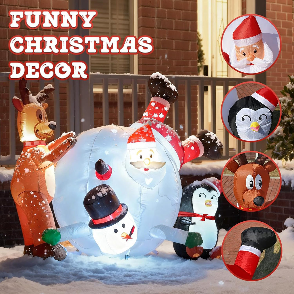 6FT Inflatable Santa Snowball Scene with LED Lights for Yard