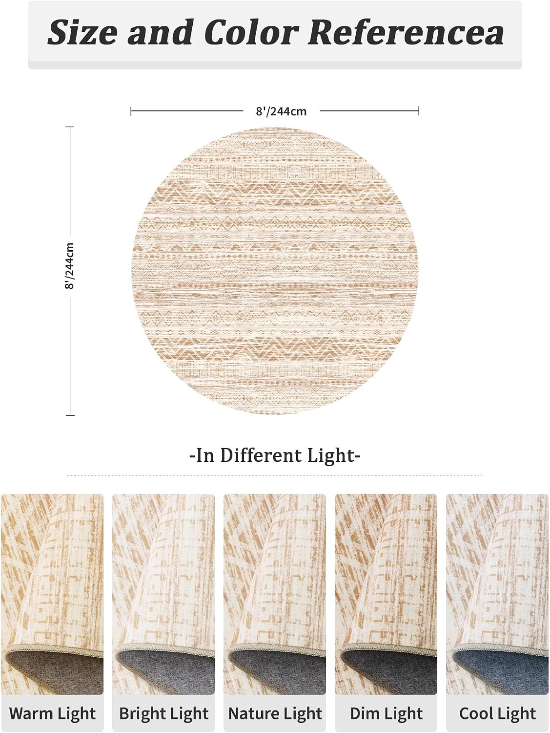 Round Rugs 8ft Washable Moroccan Circle Rug Beige