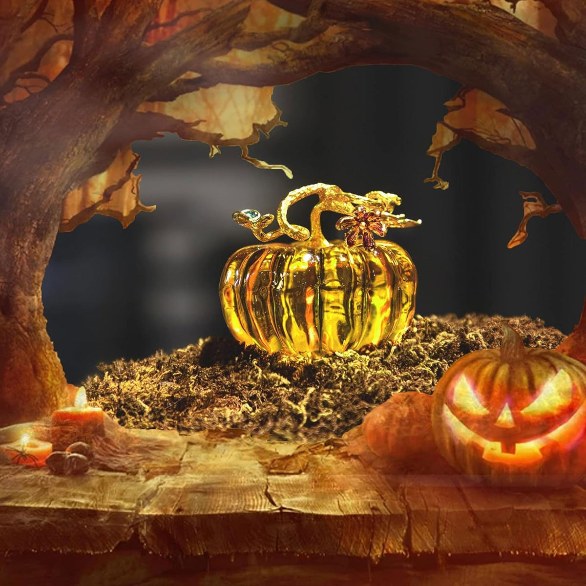 2.5'' Hand Blown Glass Pumpkin Figurines Harvest Fall Thanksgiving Decor