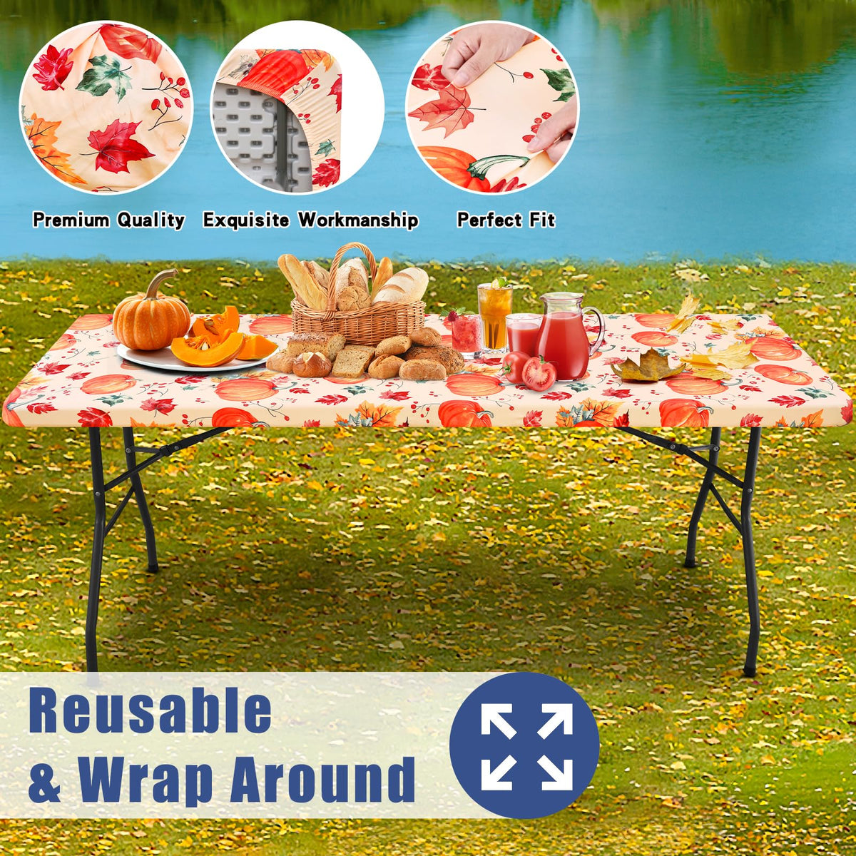 2 Pack Rectangle Spandex 6FT Elastic Fitted Thanksgiving Tablecloth
