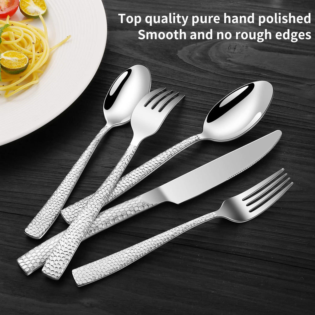 20-Piece Silverware Set, Stainless Steel Hammered Flatware Set for 4