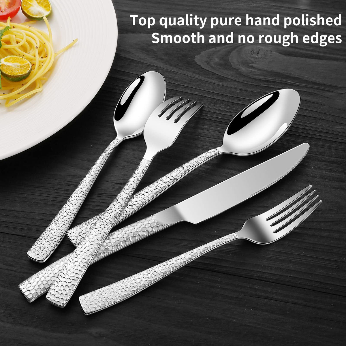 20-Piece Silverware Set, Stainless Steel Hammered Flatware Set for 4