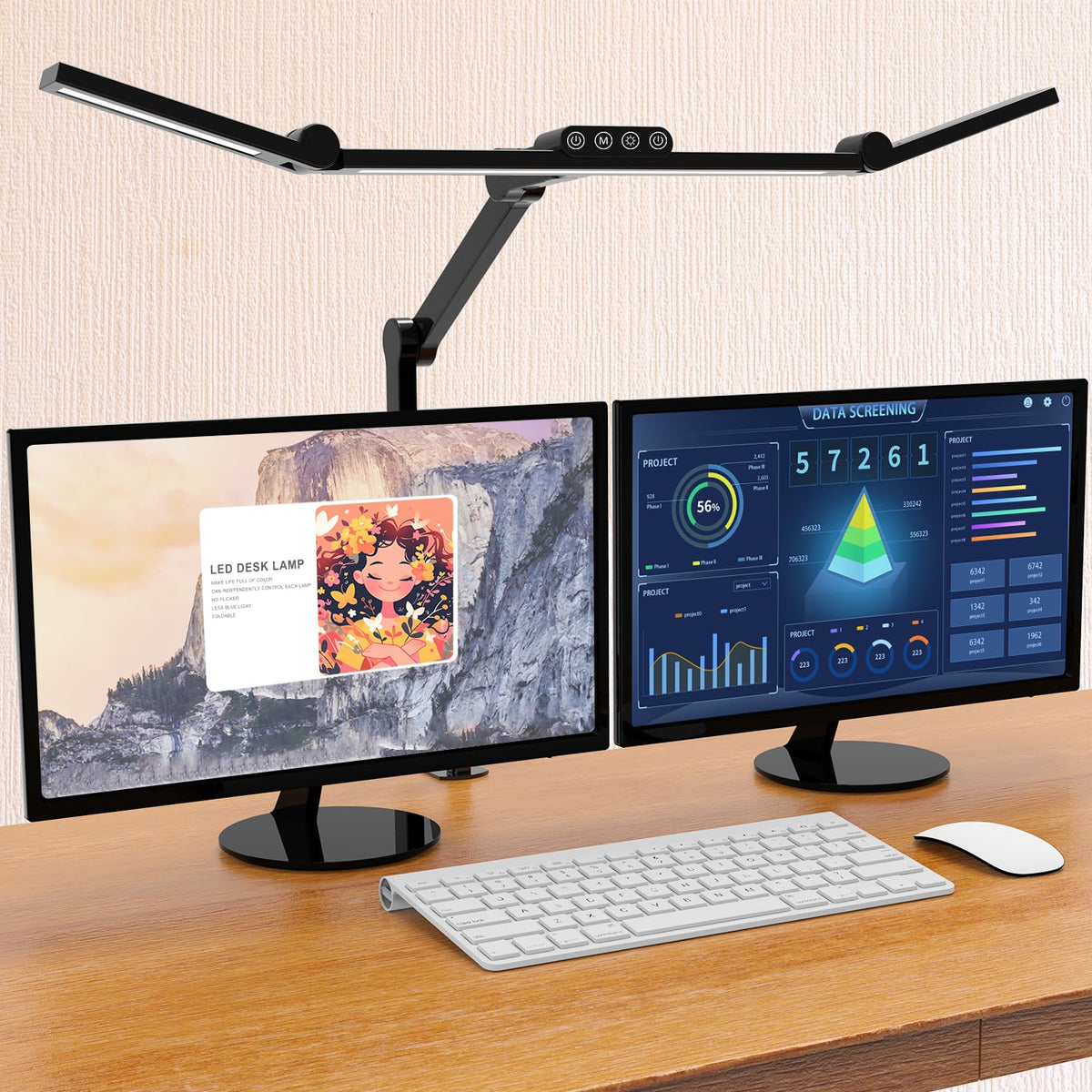 Led Desk Lamp with Clamp, Architect Desk Lamp with Atmosphere Lighting, 24W Ultra Bright Auto Dimming Computer Light