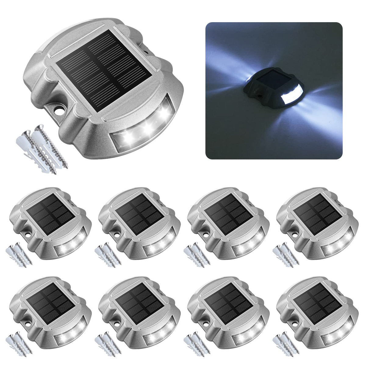 Solar Deck Driveway Dock Lights,Solar Pathway Lights,White 8 Pack