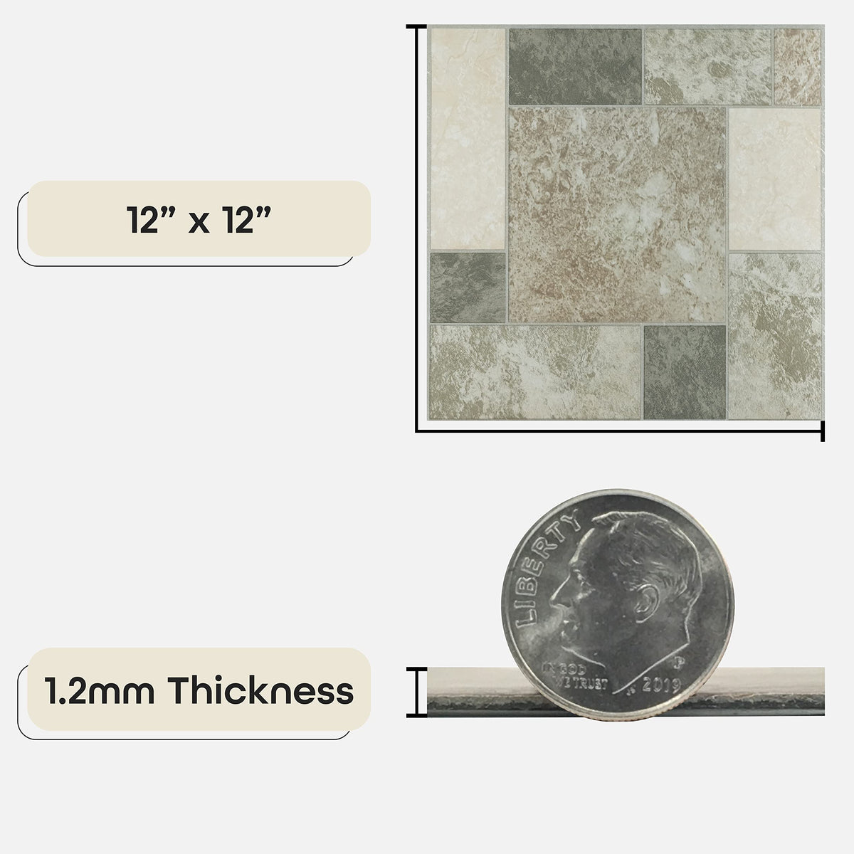 Nexus Self Adhesive 12-Inch Vinyl Floor Tiles, 20 Tiles - 12" x 12", Ancient Beige Mosaic Pattern - Peel & Stick, DIY