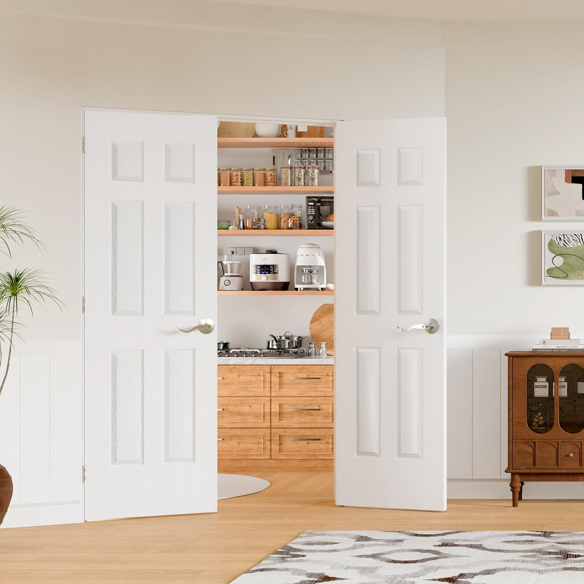 French Doors, 60" x 80" Hollow Core Interior Doors with Pre-Hung Door Jamb, Silver Hinges, Door Levers and Latch, 6-Panel Prehung Door for Bedrooms, Closets, Pantries, Easy to Install