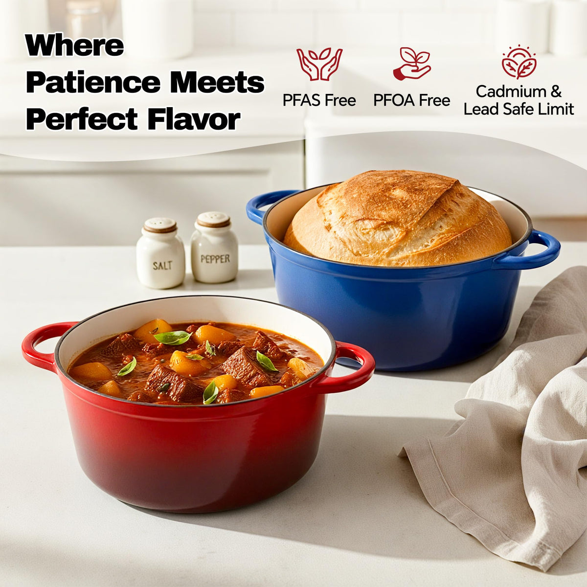 6 Quart Dutch Oven Pot with Lid, Non Stick Enameled Cast Iron Dutch Oven for Bread Baking, Heavy-Duty, Oven Safe