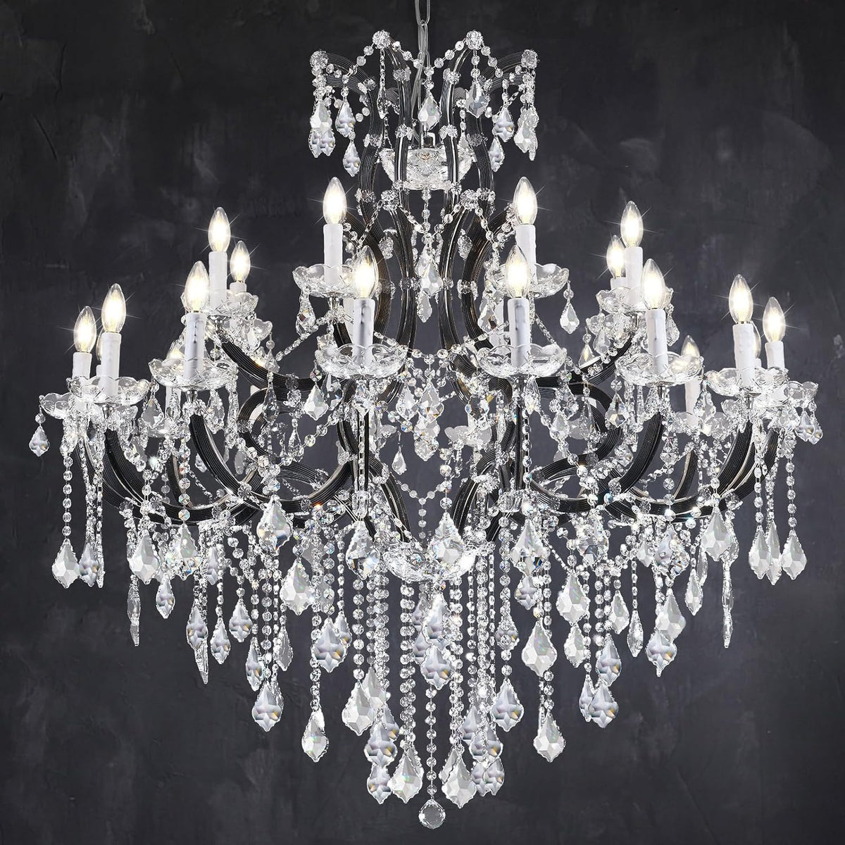 Twenty-Four-Light 50-Inch Crystal Chandelier for Grand Entryways