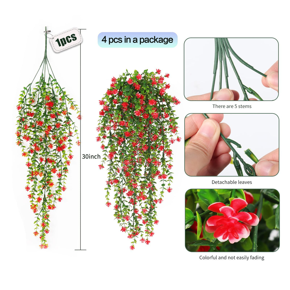 Artificial Hanging Plant 4pc Fake Hanging Plants Draping Greenery Decor