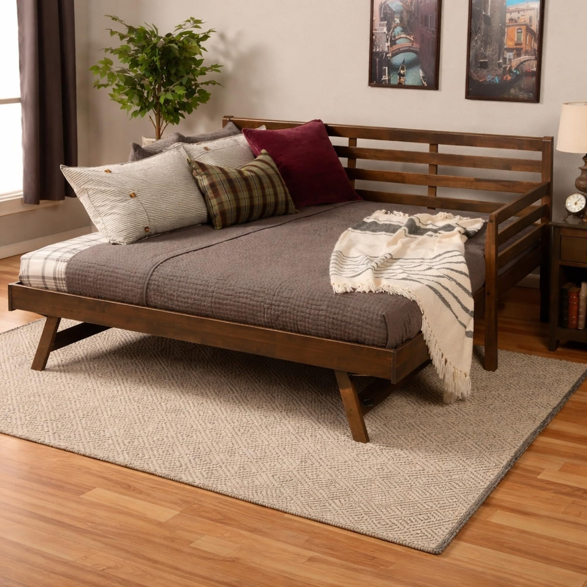 Rustic Brown Solid Wood Daybed, Cama de Madera