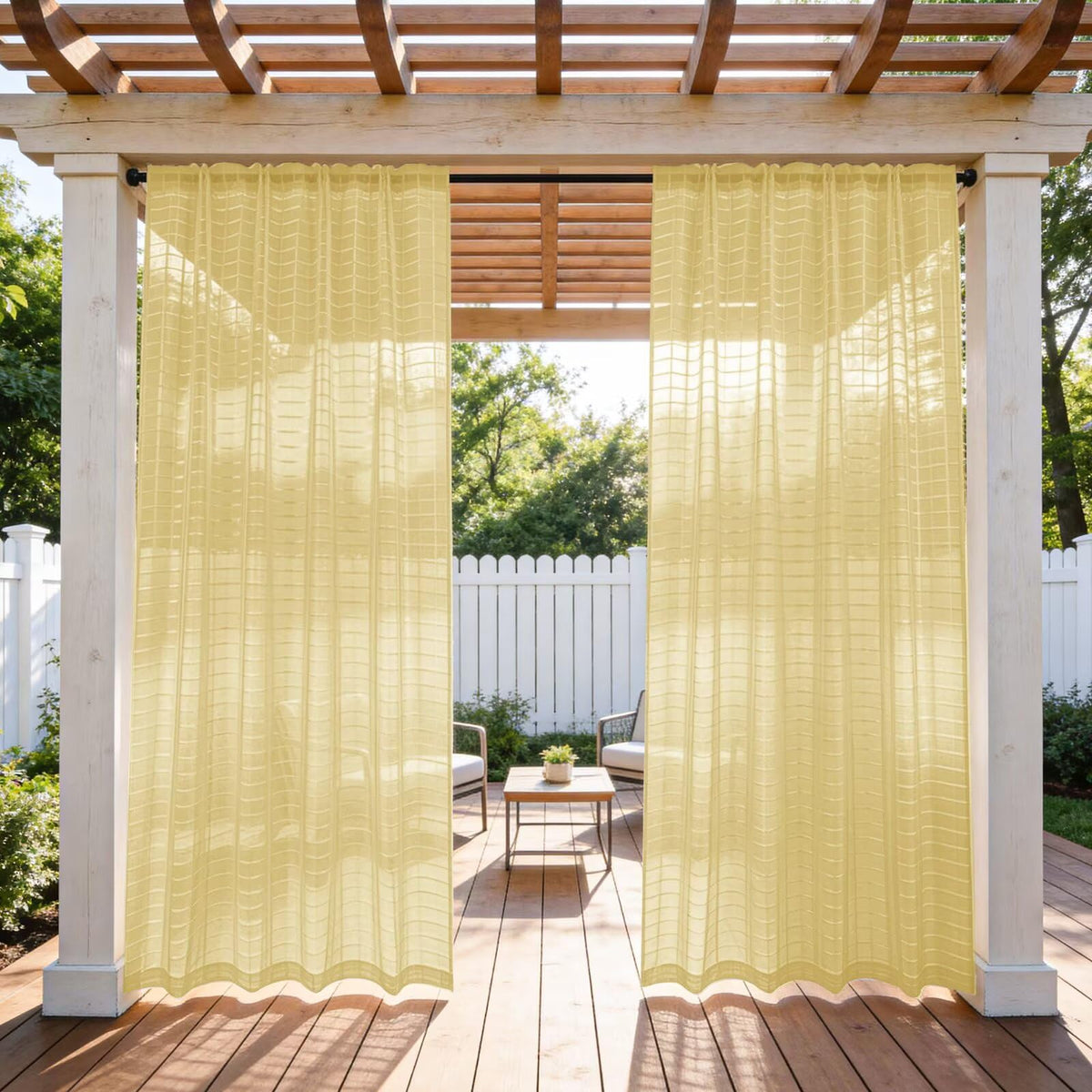 4 Panels Outdoor Sheer Curtains, Jacquard Check Curtains Waterproof, Indoor Outdoor Drapes for Gazebo Pergola