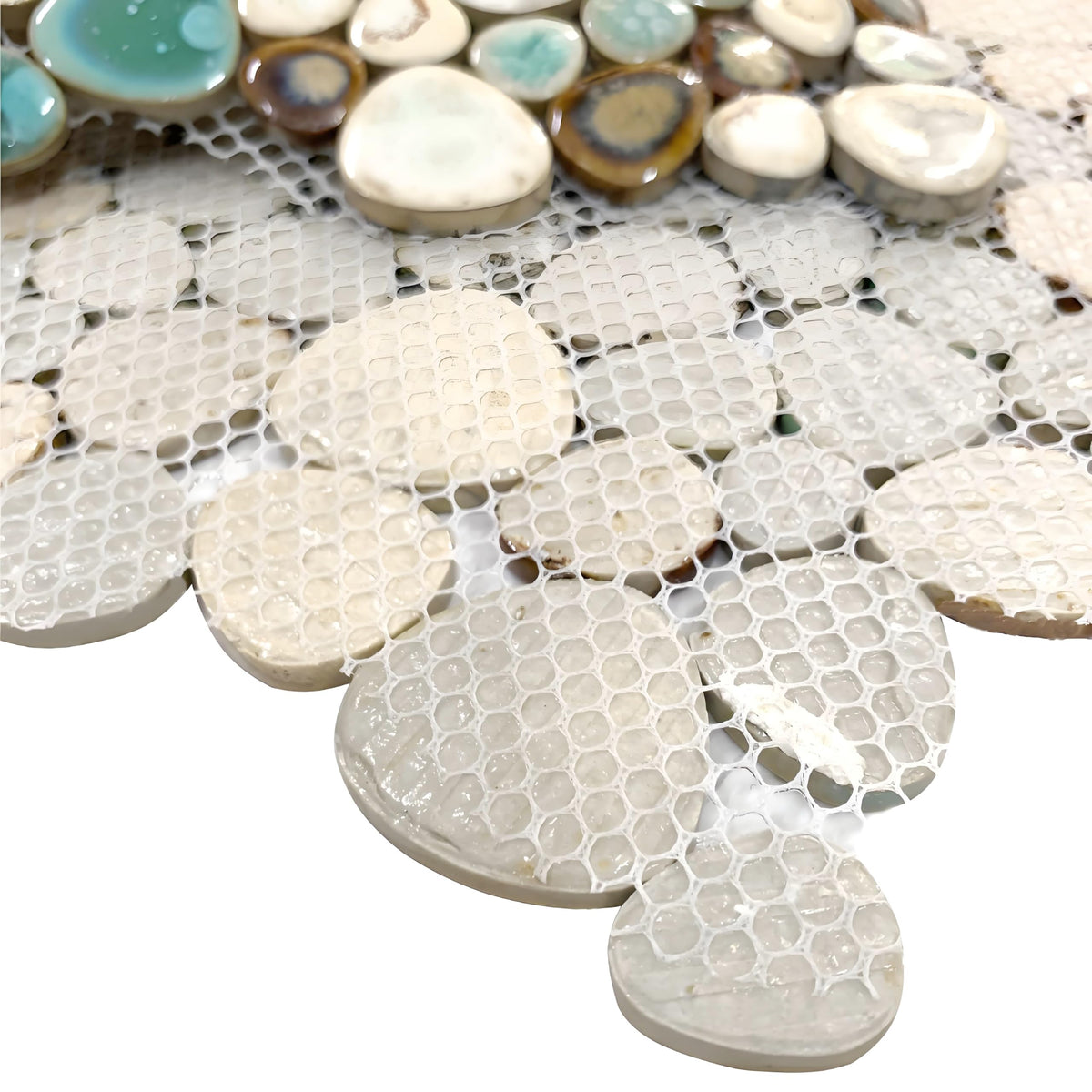 Ceramic Pebble Mosaic Tile, Aqua Cream Coffee, 5 Sq Ft