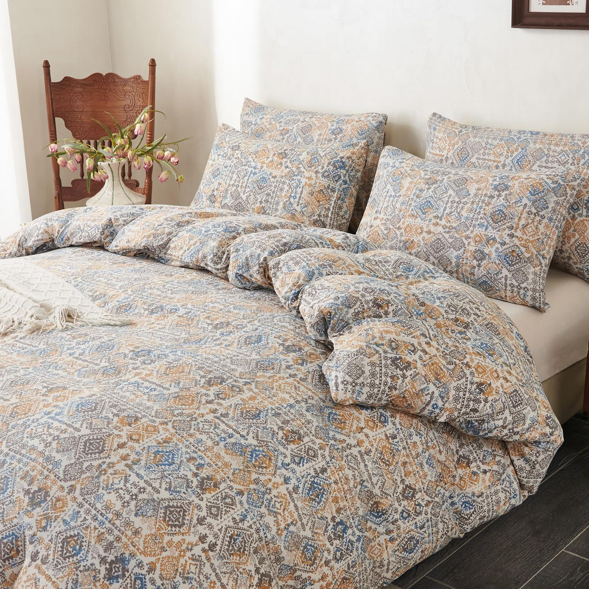 Queen Comforter Set Boho Soft 3 Pieces Chic Retro Boho Print Bohemian Comforter for All Seasons Luxury Warmth Comfy