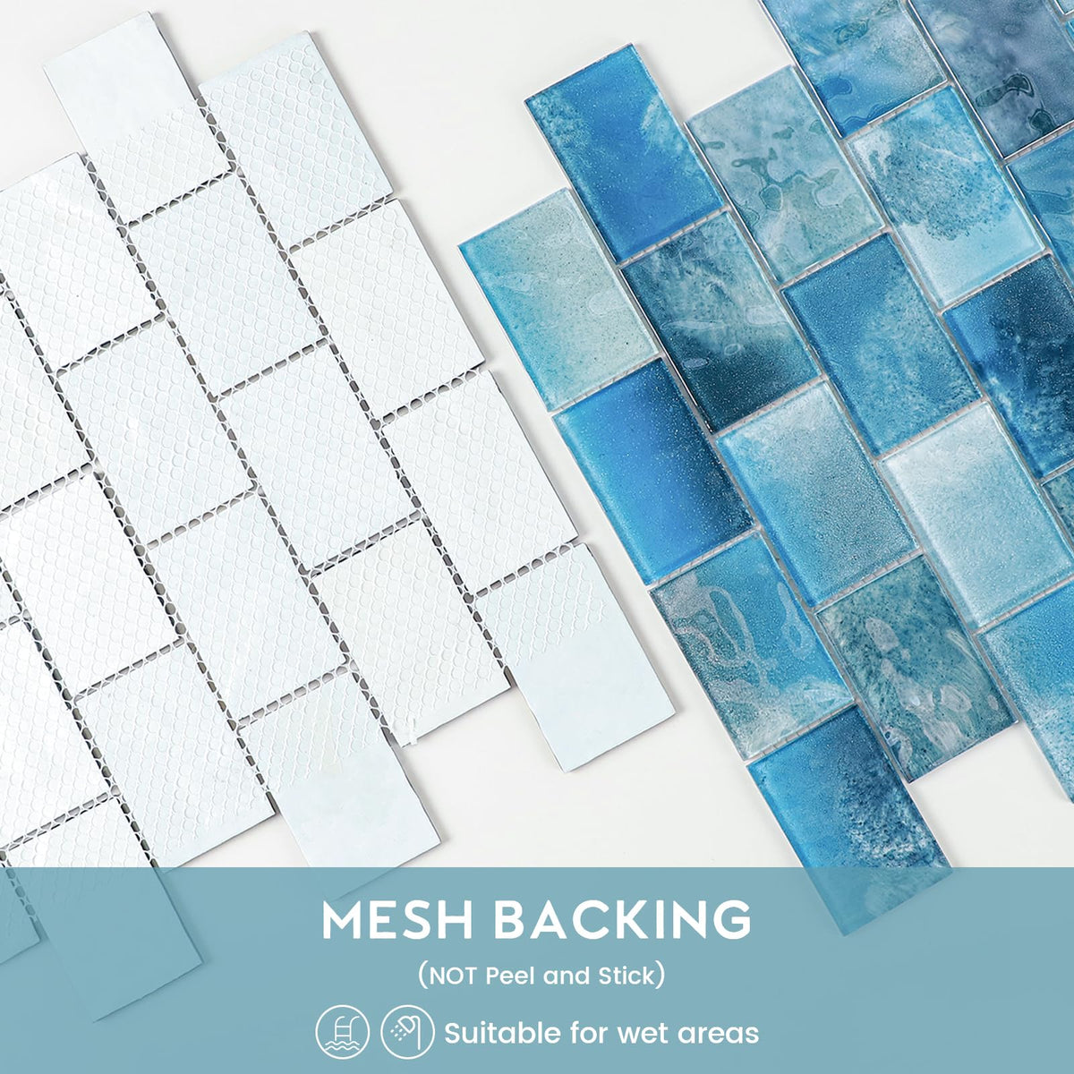Glass Mosaic Tiles Backsplash, 5-Sheet Subway Backsplash Glass Tiles Bathroom Swimming Pool Shower Wall (Aqua Blue