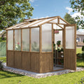 6x8 FT Wooden Greenhouse for Outdoors, 6MM Thick Polycarbonate Panel, Walk-in Green House Kit with Adjustable Roof
