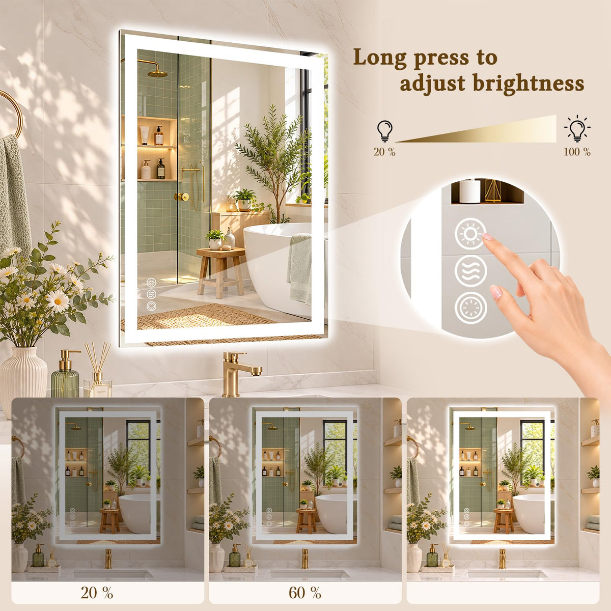 24 x 32 LED Bathroom Mirror, ETL Listed, Bathroom Vanity Mirror