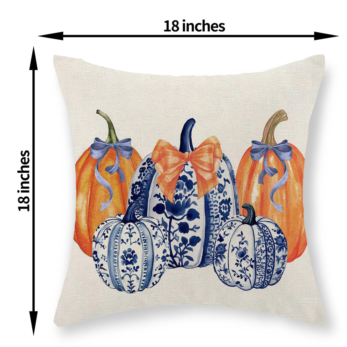 Fall Chinoiserie Pillow Covers 18x18 Set of 2 Blue and Orange Pumpkin Throw Pillows Grandmillennial Autumn