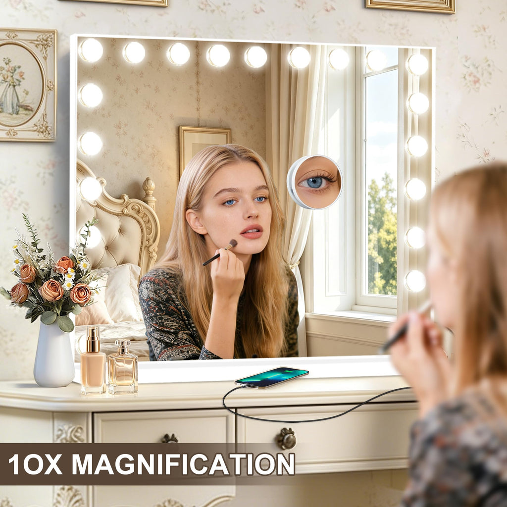 Hollywood Vanity Mirror with Lights, 21 Dimmable Bulbs, 3 Color Lights,Make Up Lighted Mirror, Aluminum Metal Frame