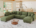 Sectional Sofa Modular Cloud Couch with 7 Storage Seats & 5 Throw Pillows, Corduroy U Shaped Couches, Rearrangable