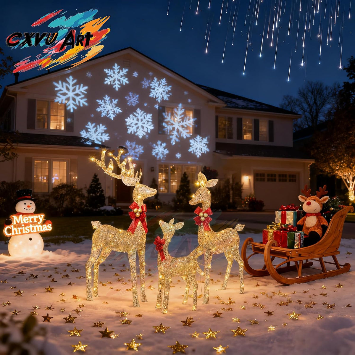 Reindeer Christmas Decoration for Yard, 3-Piece Light Up Reindeer Family for Christmas Outdoor Decorations Yard