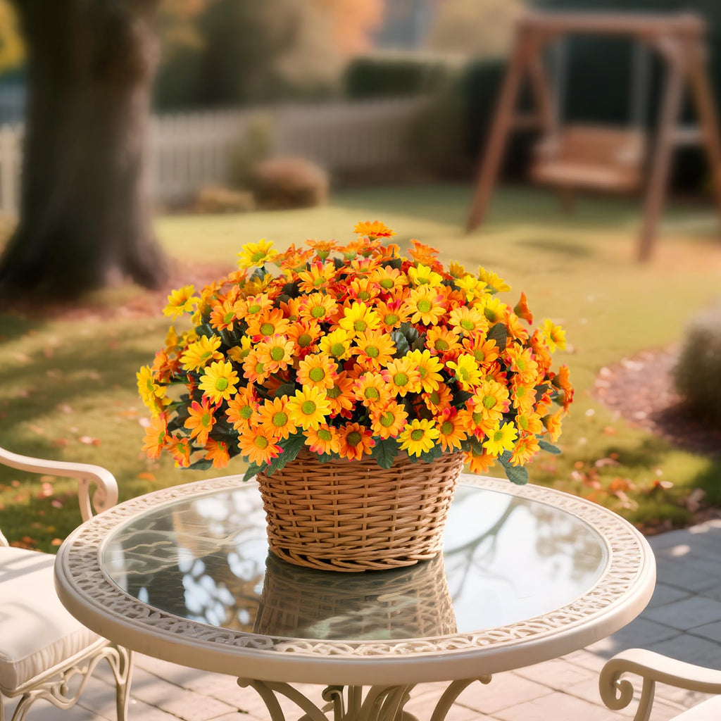 Fake Mums Fall Artificial Flowers for Outdoor Decoration 6 Bundles