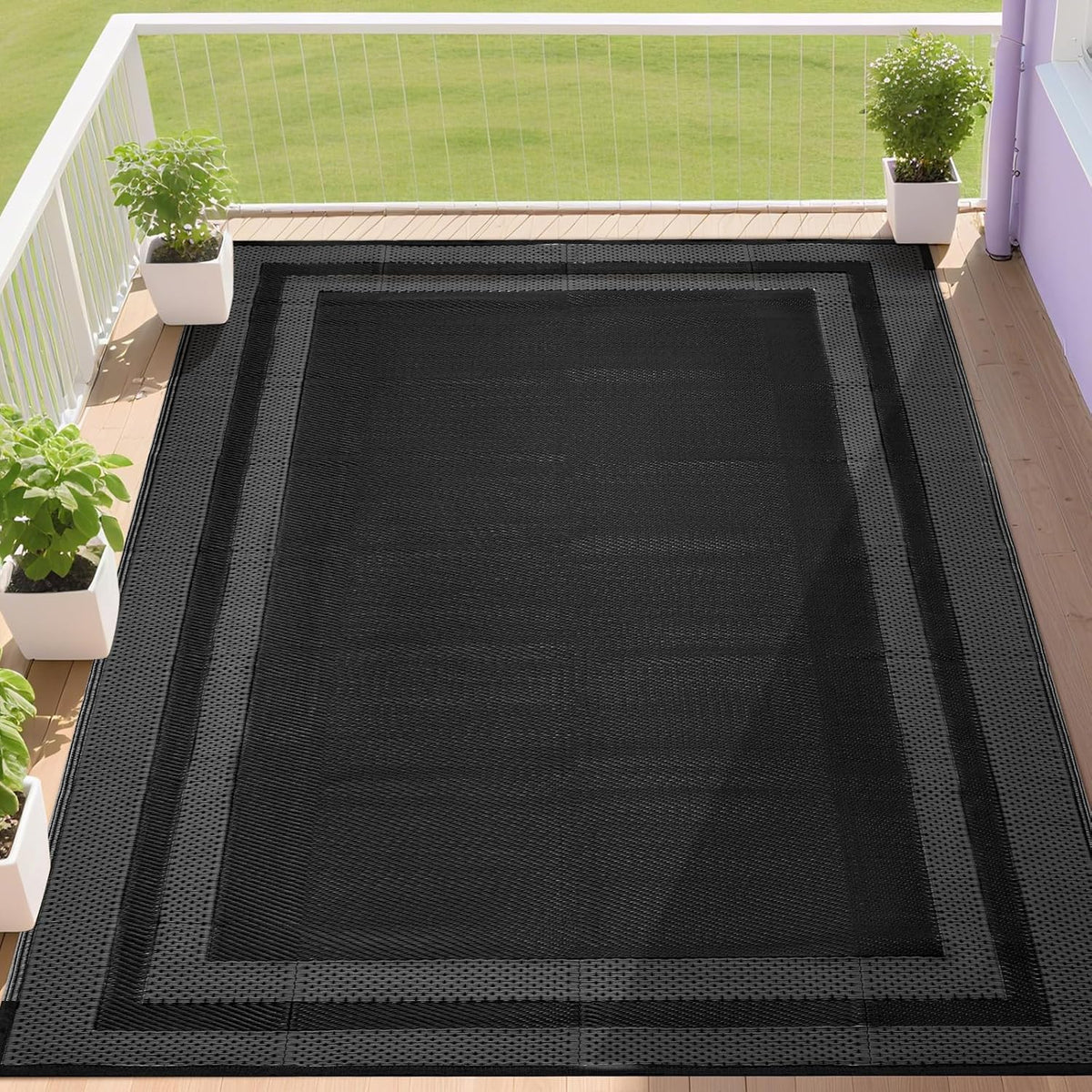 Outdoor Rugs Waterproof s Clearance,Large Plastic Straw Mats for Backyard,Porch,Deck,Balcony,Black&Deep Grey