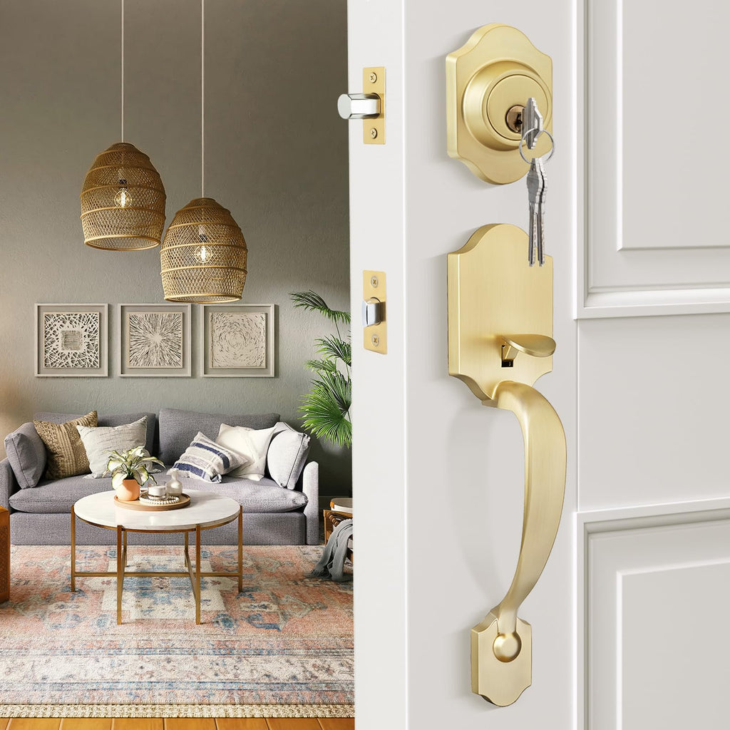 Gold Front Door Handle and Deadbolt Set, Front Door Lock Set
