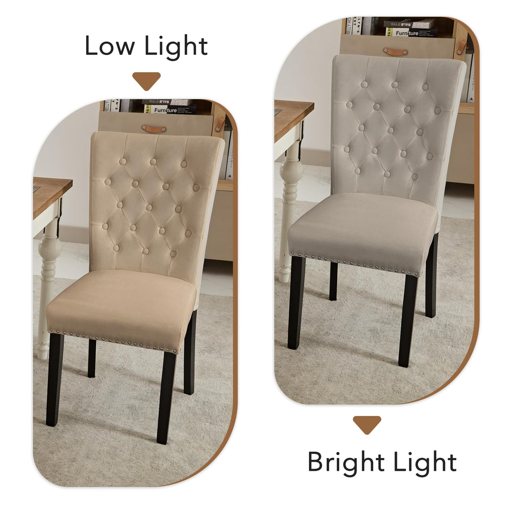 Velvet Dining Chairs Set of 2, Parsons Kitchen Chair, Camel