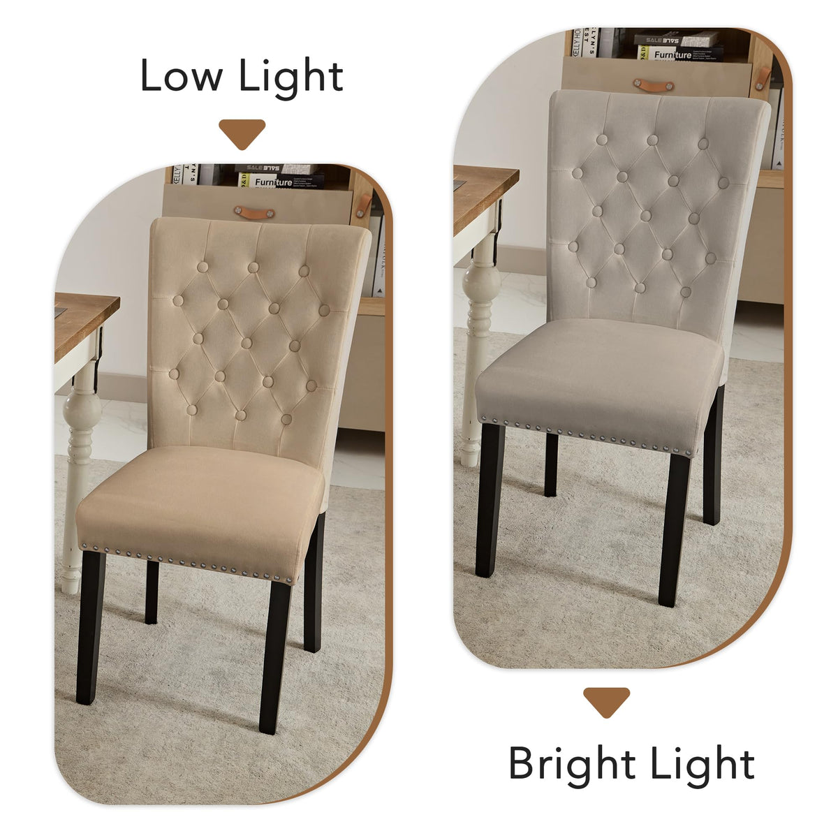 Velvet Dining Chairs Set of 2, Parsons Kitchen Chair, Camel