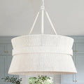 20" Boho Hand Woven Rattan Chandelier, White Coastal Pendant Light 4 Lights