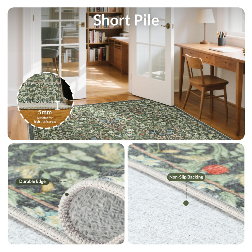 Washable Kitchen Runner Rug, Non Slip Mat, Emerald Green