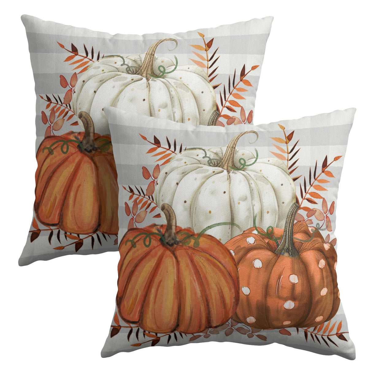 Fall Pumpkins Outdoor Pillows 20x20 Inch Set of 2 Autumn Harvest Pumpkin Pillowcase Buffalo Plaid Maple Leaves