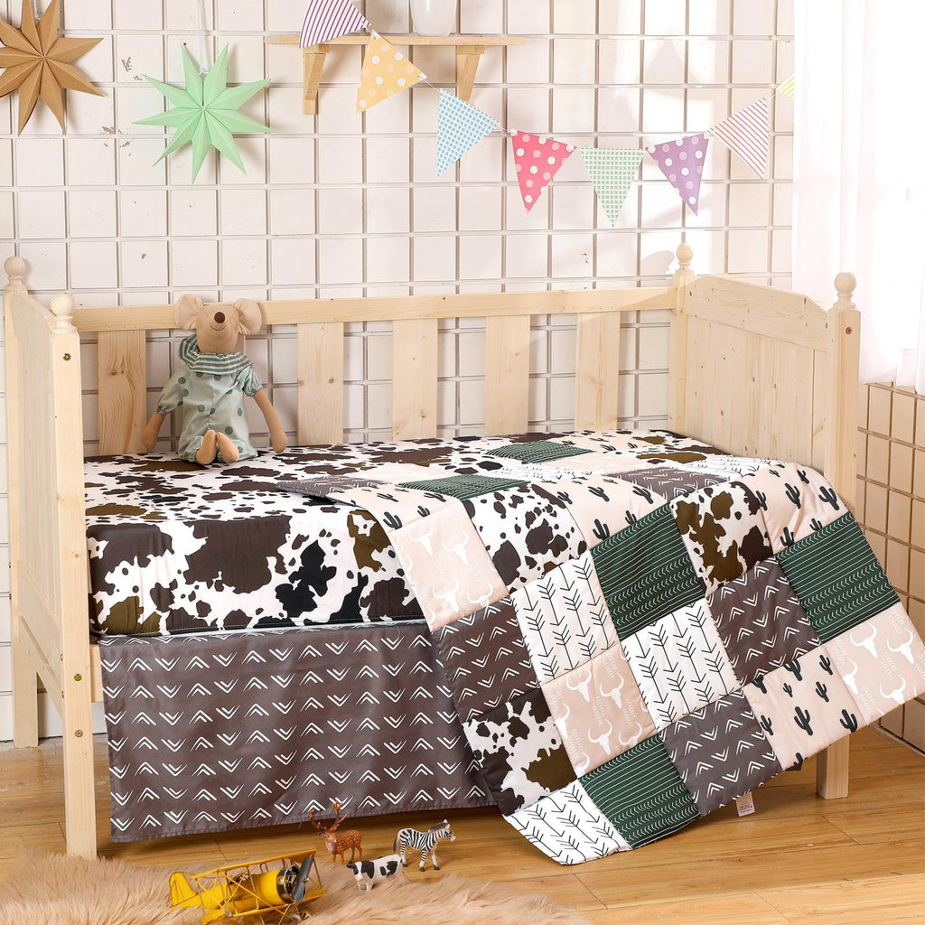 3 Piece Patchwork Western Cowboy Crib Bedding Set for Baby Boys