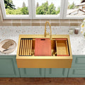 Gold Double Bowls Kitchen Sink, 33" x 22" Drop Sink, 50/50 Double Bowls Farm Sink, 16 Gauge Stainless Steel