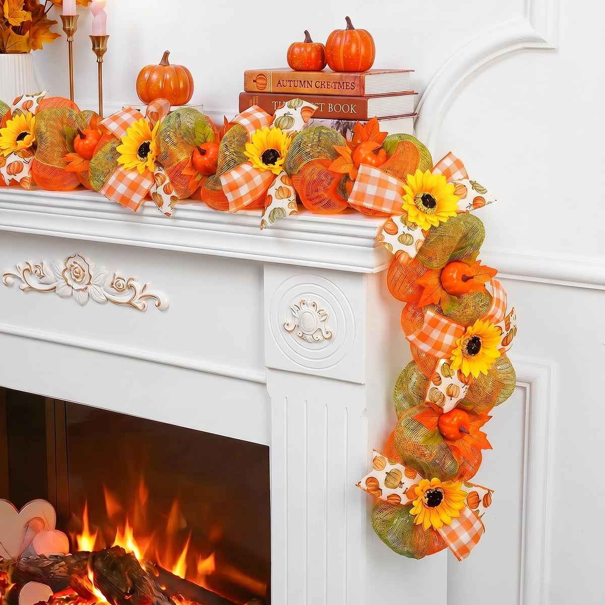 Thanksgiving Sunflower Garland for Mantel, Garland for Fireplace Home Decor