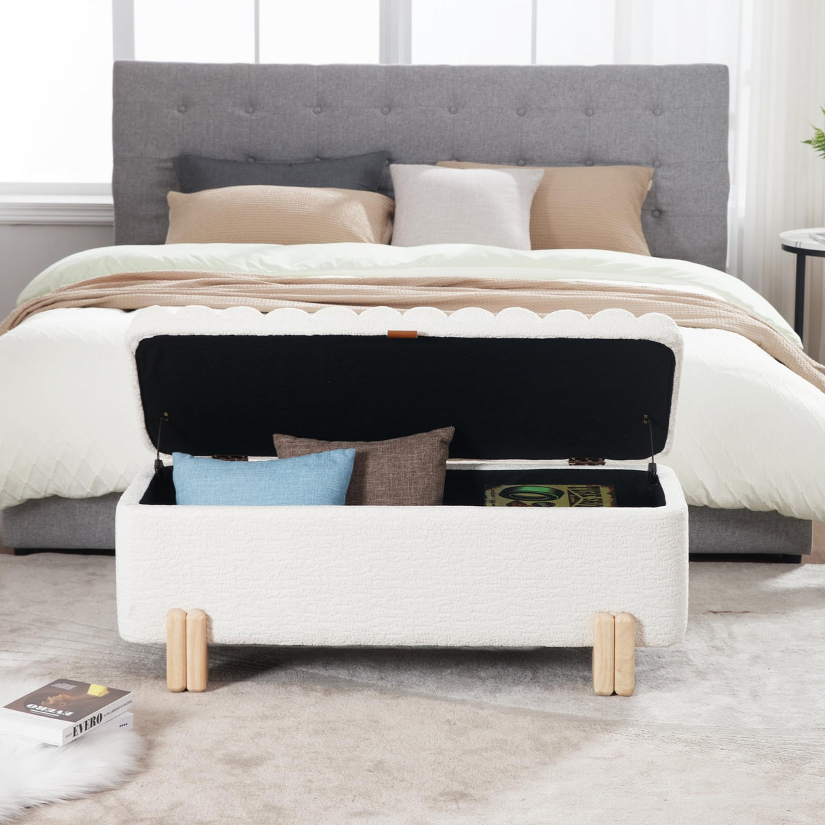 Modern Farmhouse Storage Bench Walk-in Closet Multi-Functional Narrow Entryway Bench Elegant End of Bed Bench with
