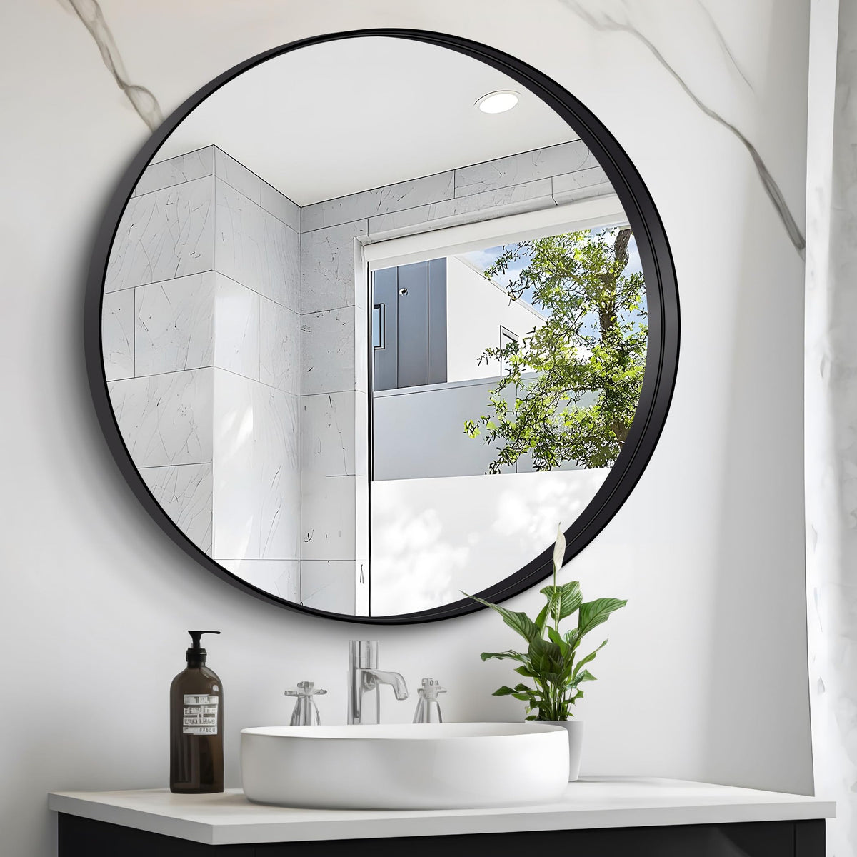 Black Round Mirror 36 inch Deep Frame Circle Mirror, Metal Framed Bathroom Mirror, Round Vanity Mirror, Circle