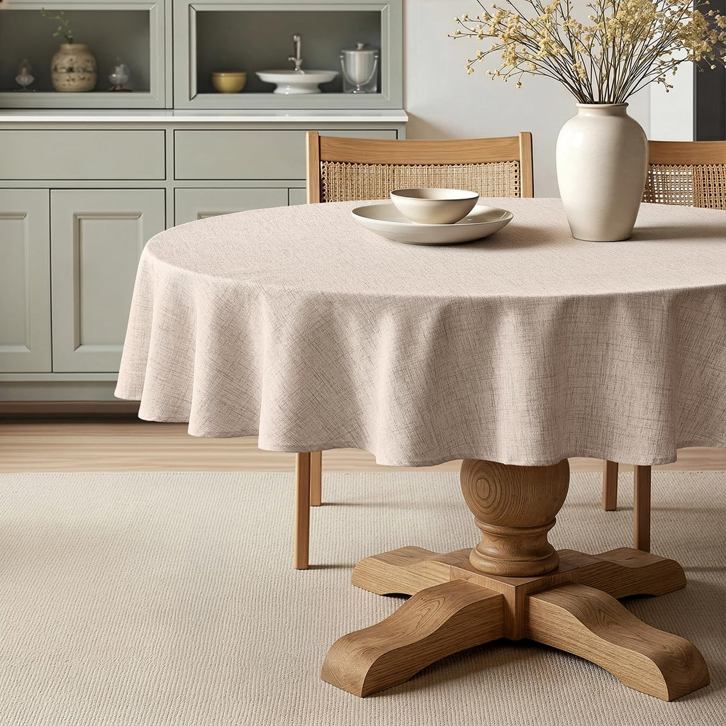 Linen Textured 70 Inch Round Tablecloth Natural Beige