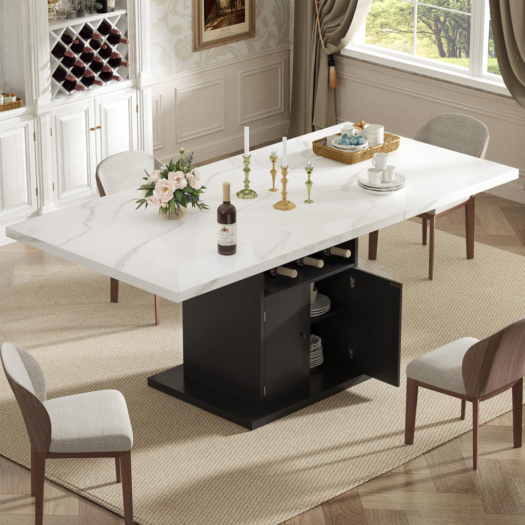 Inspired Saarinen Style Extendable Dining Table for 4-6, 47-63in Expandable Kitchen Rectangle Dining Table with Removable Leaves, Modern Faux