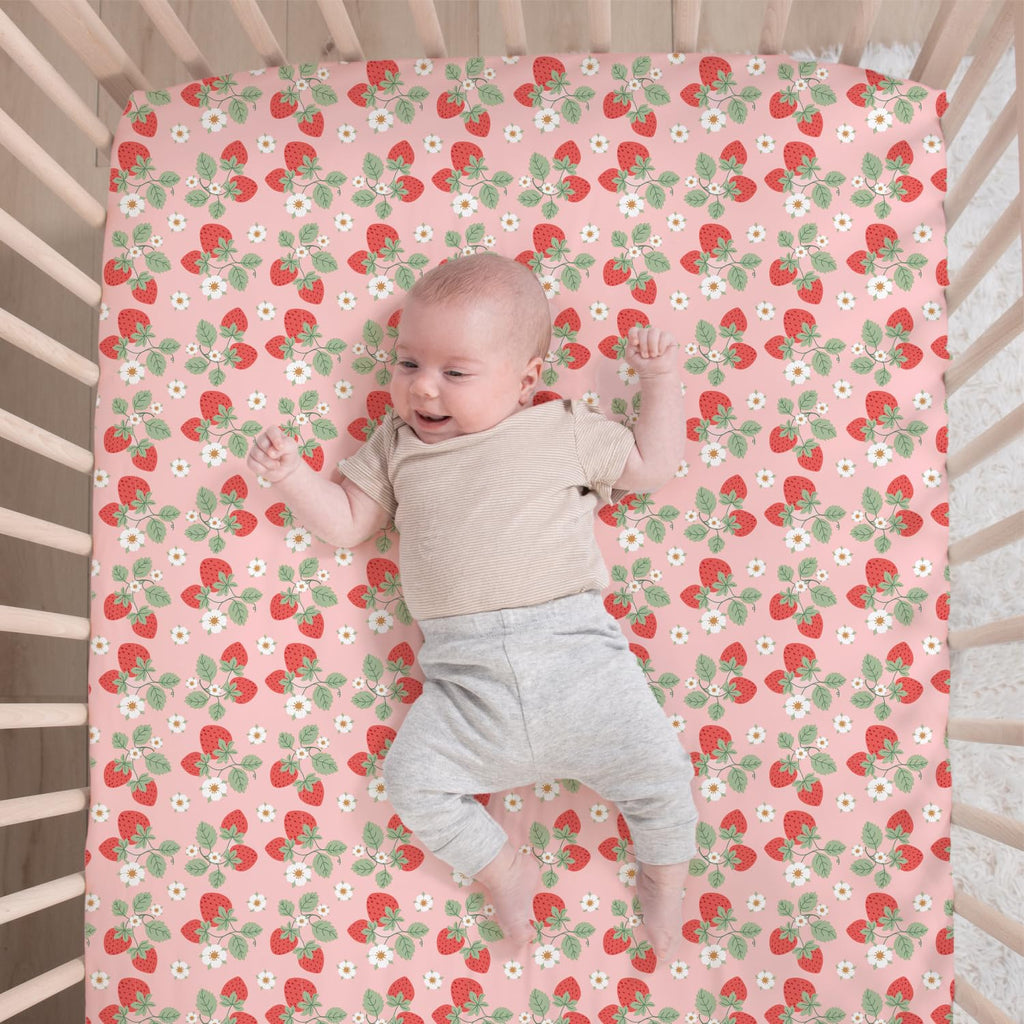 Strawberry Sweet 3-Piece Baby Girl Crib Bedding Set - Pink Nursery Bedding, Crib Comforter & Decor for Newborns and