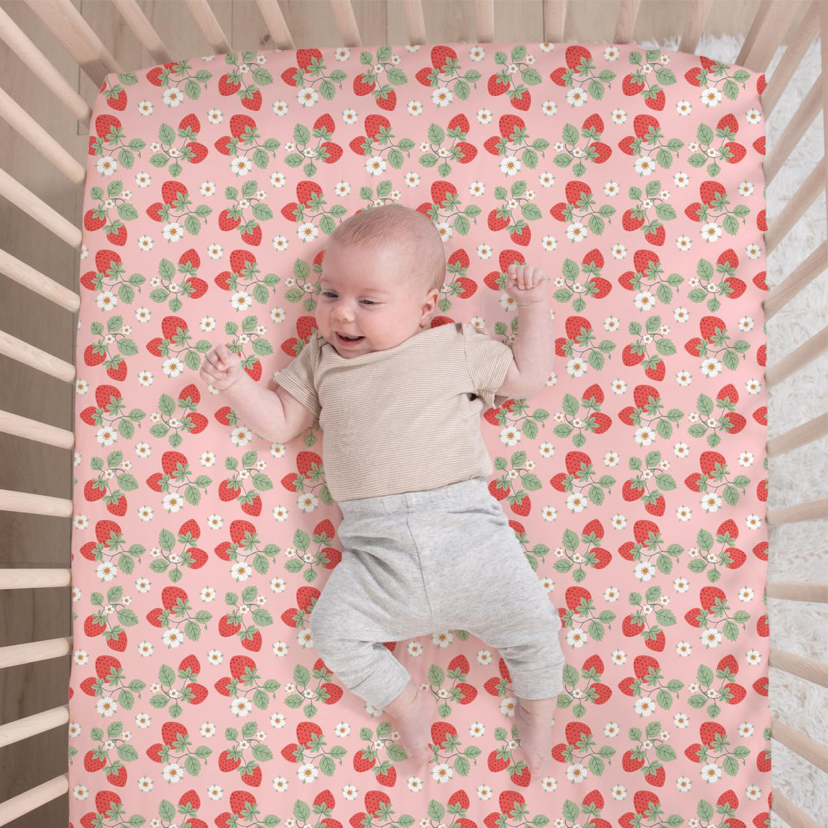 Strawberry Sweet 3-Piece Baby Girl Crib Bedding Set - Pink Nursery Bedding, Crib Comforter & Decor for Newborns and