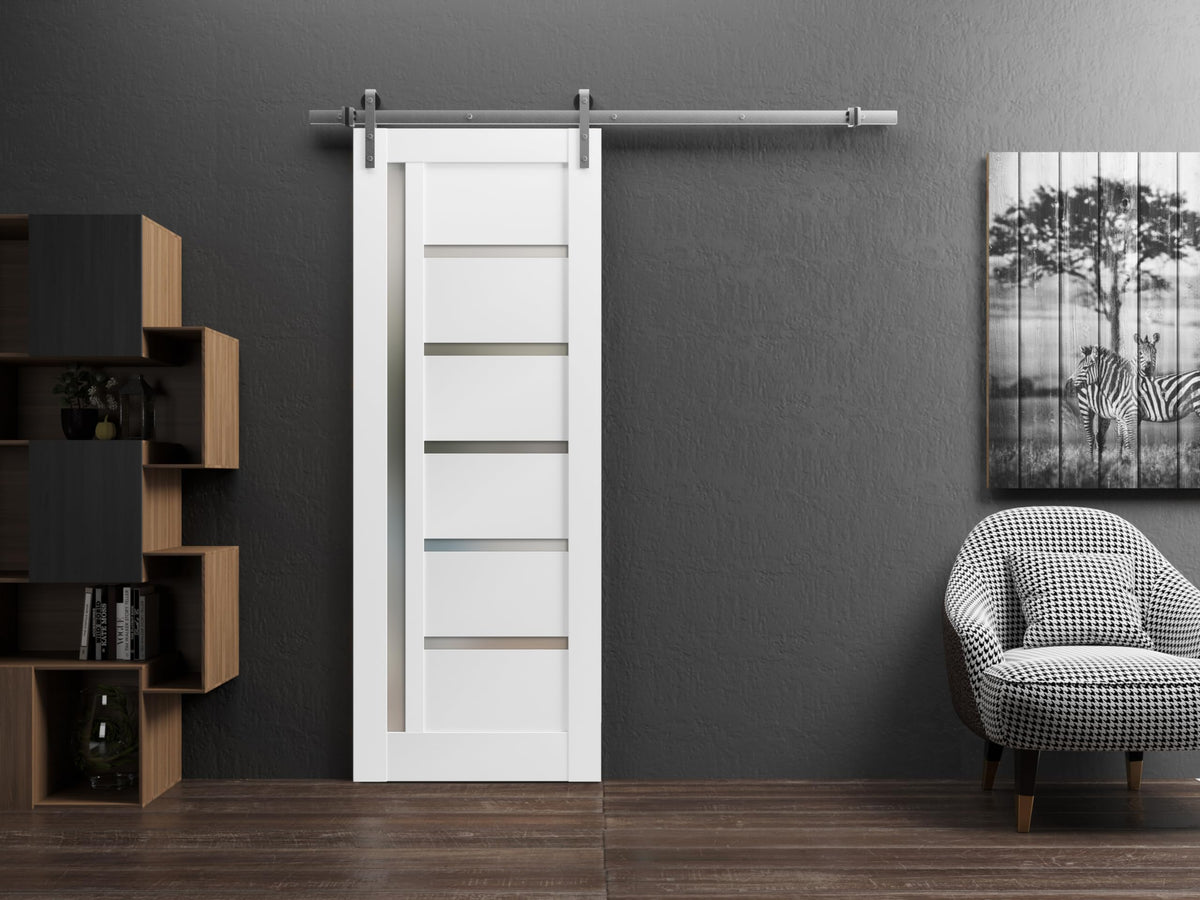 Sliding Barn Door 24 x 80 inches | Quadro 4088 White/Silver Rail | Single Barn Door | MDF Hardware Included | Bedroom