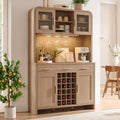 77" Tall Pantry Cabinet & Coffee Bar Cabinet with Storage,Gray Oak | Wine Cabinet Home with LED Lighting & Charging