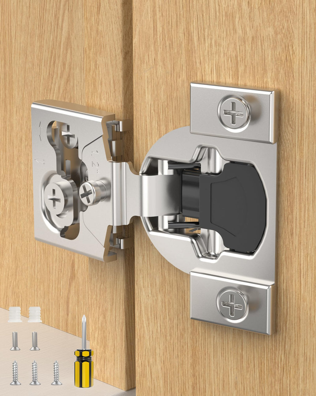 60 Pack 1/2" Overlay Face Frame Soft Close Cabinet Hinges, 105° Concealed Hinge, Smooth Slow Self Closing, 3D